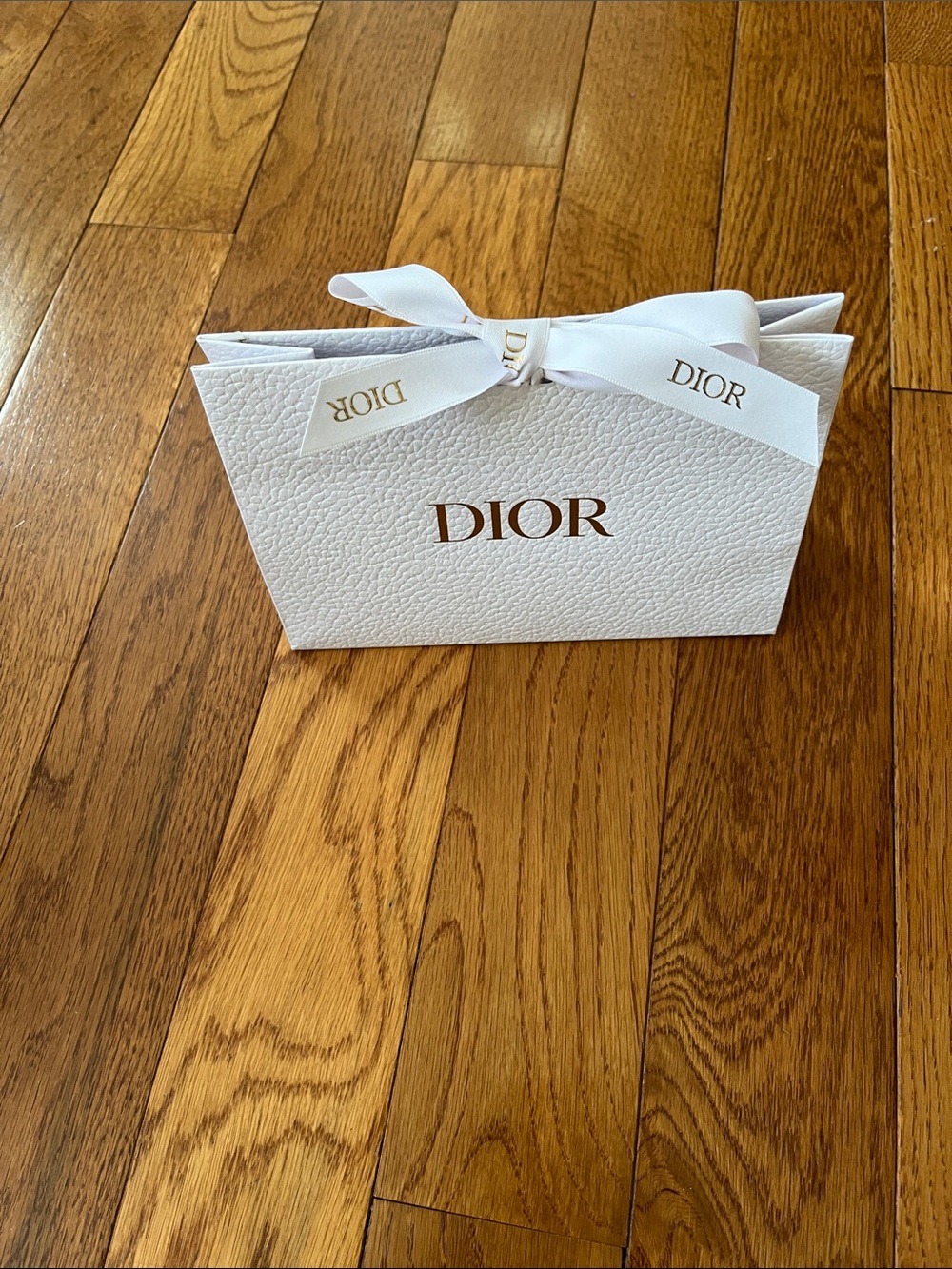Dior White Gift Bag with Gold Logo and Ribbon